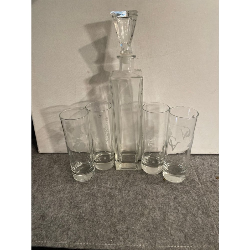 Courvoisier Tall Empty Cognac Decanter With Stopper and 4 Glasses From France #9